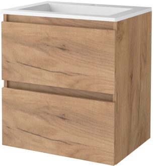 Badmeubelset BWS Salt 60x46cm Greeploos 2 Lades Met Wastafel Acryl 1 Kraangat Whisky Oak Bruin