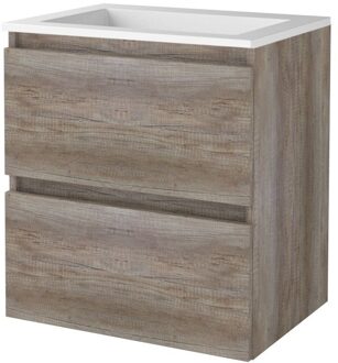 Badmeubelset BWS Salt 60x46cm Greeploos 2 Lades Met Wastafel Acryl Scotch Oak Bruin