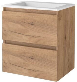 Badmeubelset BWS Salt 60x46cm Greeploos 2 Lades Met Wastafel Acryl Whisky Oak Bruin