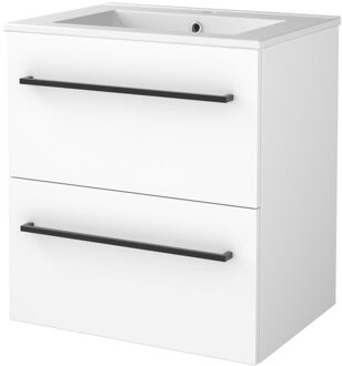 Badmeubelset BWS Salt 60x46cm Met Grepen 2 Lades Met Wastafel 1 Kraangat Ice White Wit