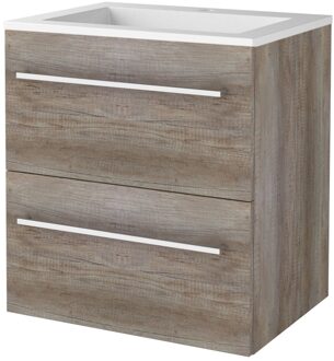 Badmeubelset BWS Salt 60x46cm Met Grepen 2 Lades Met Wastafel Acryl 1 Kraangat Scotch Oak Bruin