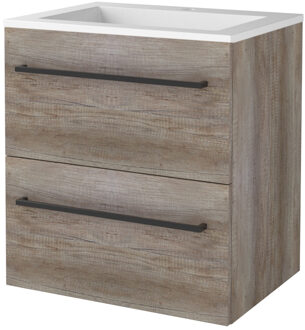 Badmeubelset BWS Salt 60x46cm Met Grepen 2 Lades Met Wastafel Acryl 1 Kraangat Scotch Oak Bruin