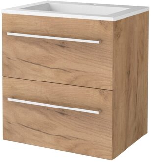 Badmeubelset BWS Salt 60x46cm Met Grepen 2 Lades Met Wastafel Acryl 1 Kraangat Whisky Oak Bruin