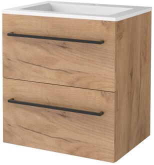 Badmeubelset BWS Salt 60x46cm Met Grepen 2 Lades Met Wastafel Acryl 1 Kraangat Whisky Oak Bruin