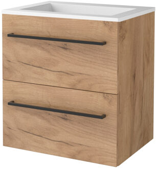 Badmeubelset BWS Salt 60x46cm Met Grepen 2 Lades Met Wastafel Acryl Whisky Oak Bruin