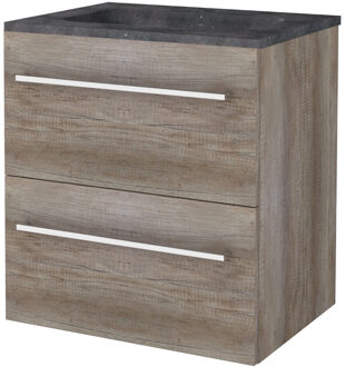 Badmeubelset BWS Salt 60x46cm Met Grepen 2 Lades Met Wastafel Hardsteen 1 Kraangat Scotch Oak Bruin