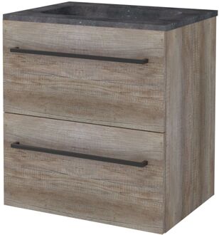 Badmeubelset BWS Salt 60x46cm Met Grepen 2 Lades Met Wastafel Hardsteen 1 Kraangat Scotch Oak Bruin