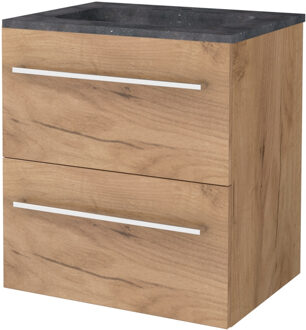 Badmeubelset BWS Salt 60x46cm Met Grepen 2 Lades Met Wastafel Hardsteen 1 Kraangat Whisky Oak Bruin