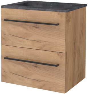 Badmeubelset BWS Salt 60x46cm Met Grepen 2 Lades Met Wastafel Hardsteen 1 Kraangat Whisky Oak Bruin