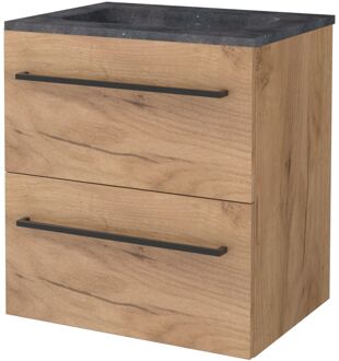 Badmeubelset BWS Salt 60x46cm Met Grepen 2 Lades Met Wastafel Hardsteen Whisky Oak Bruin