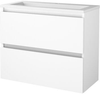 Badmeubelset BWS Salt 80x39cm Greeploos 2 Lades Met Wastafel Acryl 1 Kraangat Ice White Wit