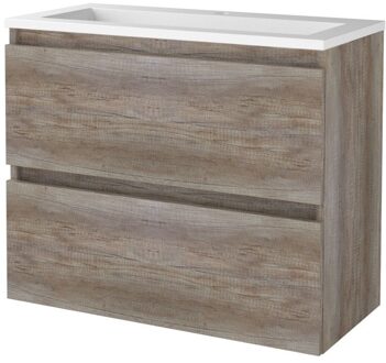 Badmeubelset BWS Salt 80x39cm Greeploos 2 Lades Met Wastafel Acryl 1 Kraangat Scotch Oak Bruin