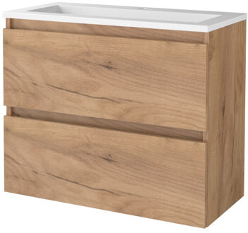 Badmeubelset BWS Salt 80x39cm Greeploos 2 Lades Met Wastafel Acryl 1 Kraangat Whisky Oak Bruin