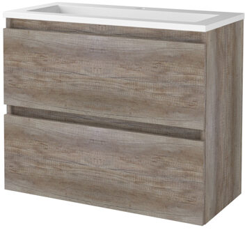 Badmeubelset BWS Salt 80x39cm Greeploos 2 Lades Met Wastafel Acryl Scotch Oak Bruin