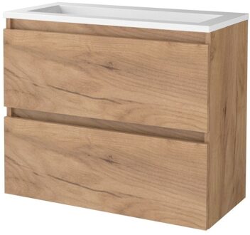 Badmeubelset BWS Salt 80x39cm Greeploos 2 Lades Met Wastafel Acryl Whisky Oak Bruin