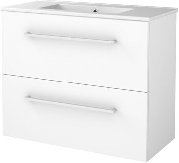 Badmeubelset BWS Salt 80x39cm Met Grepen 2 Lades Met Wastafel 1 Kraangat Ice White Wit