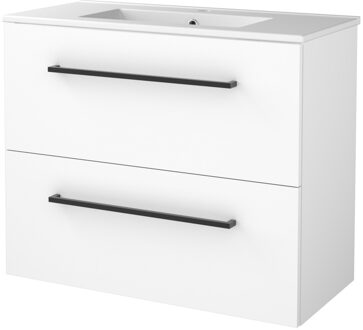 Badmeubelset BWS Salt 80x39cm Met Grepen 2 Lades Met Wastafel 1 Kraangat Ice White Wit