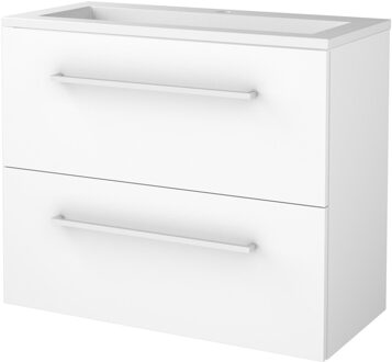 Badmeubelset BWS Salt 80x39cm Met Grepen 2 Lades Met Wastafel Acryl 1 Kraangat Ice White Wit