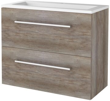 Badmeubelset BWS Salt 80x39cm Met Grepen 2 Lades Met Wastafel Acryl 1 Kraangat Scotch Oak Bruin