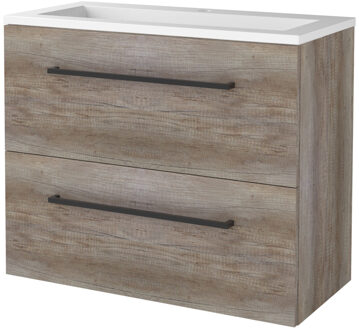 Badmeubelset BWS Salt 80x39cm Met Grepen 2 Lades Met Wastafel Acryl 1 Kraangat Scotch Oak Bruin