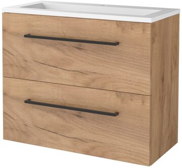 Badmeubelset BWS Salt 80x39cm Met Grepen 2 Lades Met Wastafel Acryl 1 Kraangat Whisky Oak Bruin