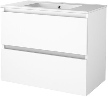 Badmeubelset BWS Salt 80x46cm Greeploos 2 Lades Met Wastafel 1 Kraangat Ice White Wit