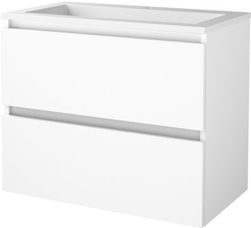 Badmeubelset BWS Salt 80x46cm Greeploos 2 Lades Met Wastafel Acryl 1 Kraangat Ice White Wit