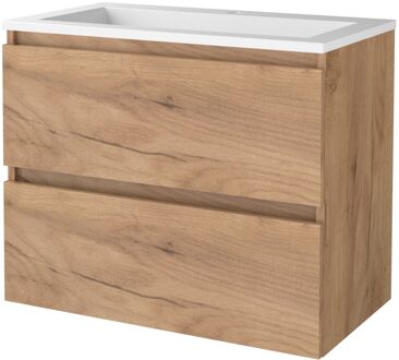 Badmeubelset BWS Salt 80x46cm Greeploos 2 Lades Met Wastafel Acryl 1 Kraangat Whisky Oak Bruin