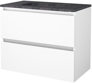 Badmeubelset BWS Salt 80x46cm Greeploos 2 Lades Met Wastafel Hardsteen 1 Kraangat Ice White Wit