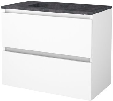 Badmeubelset BWS Salt 80x46cm Greeploos 2 Lades Met Wastafel Hardsteen Ice White Wit