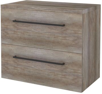 Badmeubelset BWS Salt 80x46cm Met Grepen 2 Lades Met Afdekplaat Scotch Oak Bruin