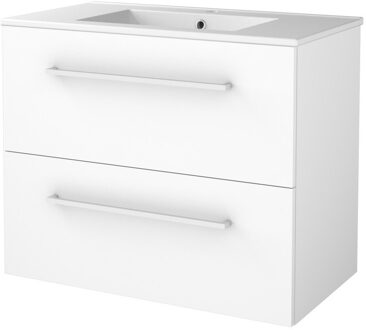 Badmeubelset BWS Salt 80x46cm Met Grepen 2 Lades Met Wastafel 1 Kraangat Ice White Wit