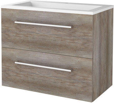 Badmeubelset BWS Salt 80x46cm Met Grepen 2 Lades Met Wastafel Acryl 1 Kraangat Scotch Oak Bruin