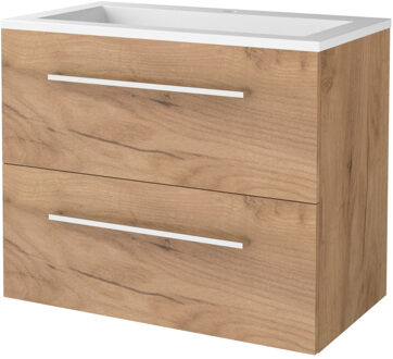 Badmeubelset BWS Salt 80x46cm Met Grepen 2 Lades Met Wastafel Acryl 1 Kraangat Whisky Oak Bruin