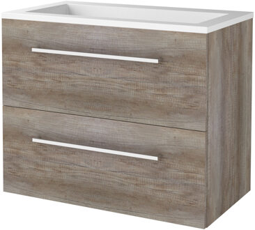 Badmeubelset BWS Salt 80x46cm Met Grepen 2 Lades Met Wastafel Acryl Scotch Oak Bruin