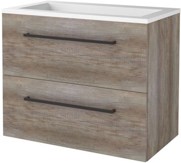 Badmeubelset BWS Salt 80x46cm Met Grepen 2 Lades Met Wastafel Acryl Scotch Oak Bruin