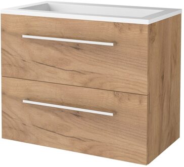 Badmeubelset BWS Salt 80x46cm Met Grepen 2 Lades Met Wastafel Acryl Whisky Oak Bruin