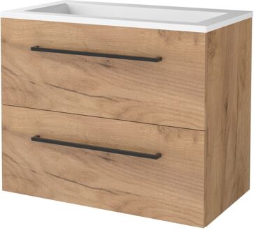 Badmeubelset BWS Salt 80x46cm Met Grepen 2 Lades Met Wastafel Acryl Whisky Oak Bruin