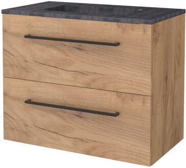 Badmeubelset BWS Salt 80x46cm Met Grepen 2 Lades Met Wastafel Hardsteen 1 Kraangat Whisky Oak Bruin