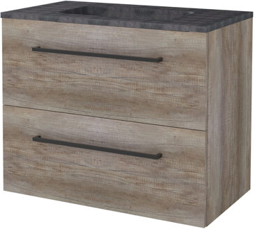 Badmeubelset BWS Salt 80x46cm Met Grepen 2 Lades Met Wastafel Hardsteen Scotch Oak Bruin