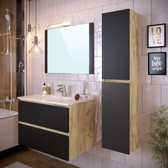 Badmeubelset Milenio Indus 80cm Zwart/eiken