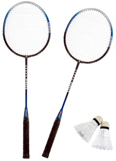 Badminton set zilver/blauw met 2 shuttles en opbergtas - Badmintonsets