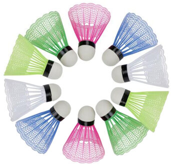 Badminton shuttle setje - 10x shuttles - kunststof - multi - badminton - buiten spelen