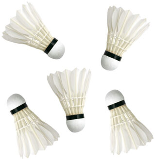 Badminton shuttles - 5x st - wit - 9 x 6 cm - met veertjes