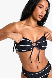Badmode Essentials Multiway Streepjes Bandeau Bikini Top, Black - 36