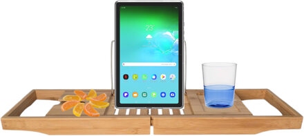 Badplank/badrek - bamboe hout - uitschuifbaar - 70-105 x 22 cm - houder voor in bad