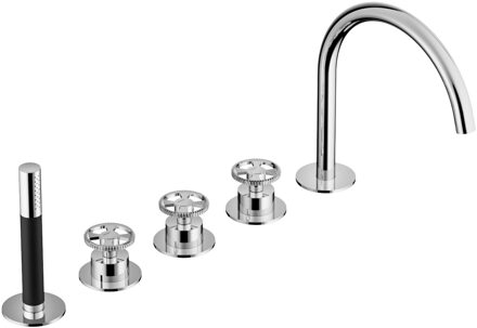 Badrandcombinatie Hotbath Cobber @Work Inbouw 5 Gats Met 2 Stopkranen En Handdouche Met Uitloop Chroom