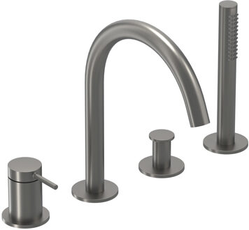 Badrandcombinatie IVY Bond 4-gats Mengkraan Met Uittrekbare Handdouche Draaibare Uitloop Geborsteld Metal Black PVD IVY