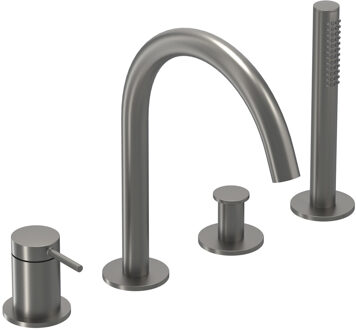 Badrandcombinatie IVY Bond 4-gats Mengkraan Met Uittrekbare Handdouche Draaibare Uitloop Geborsteld Metal Black PVD