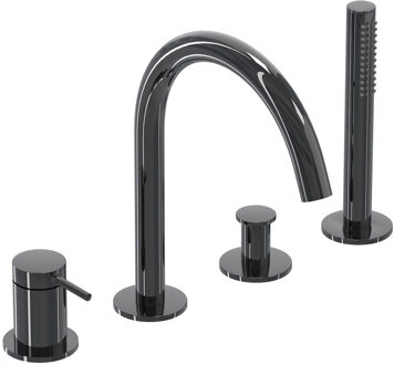 Badrandcombinatie IVY Bond 4-gats Mengkraan Met Uittrekbare Handdouche Draaibare Uitloop Zwart Chroom PVD IVY